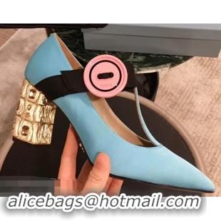 Cheapest Prada Embellishment Heel Button Pumps P93301 Sky Blue 2019