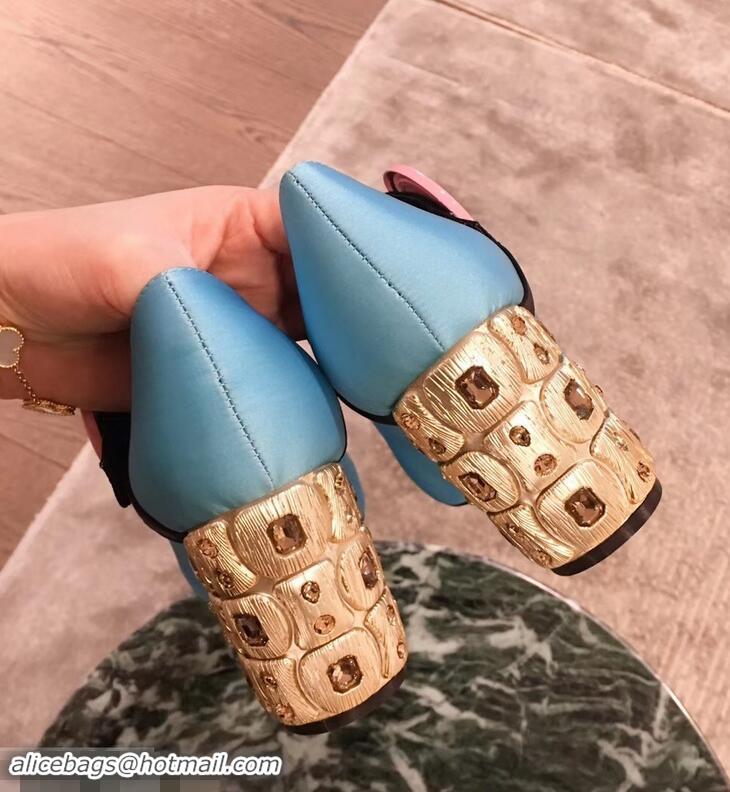 Cheapest Prada Embellishment Heel Button Pumps P93301 Sky Blue 2019