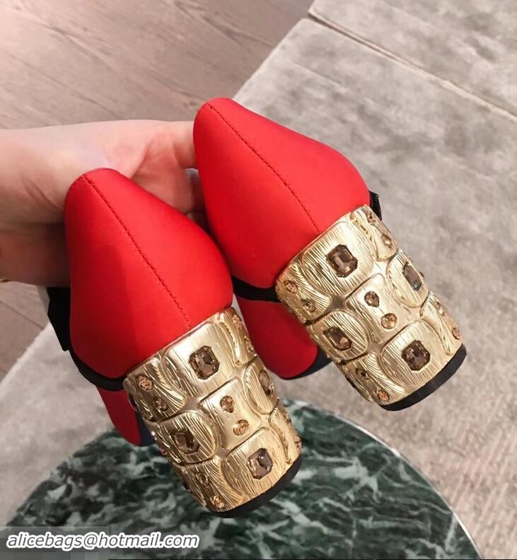 Imitation Prada Embellishment Heel Button Pumps P93301 Red 2019