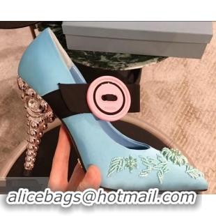 Buy Cheap Prada Beaded Embellishment Mary Jane Pumps P93304 Sky Blue 2019