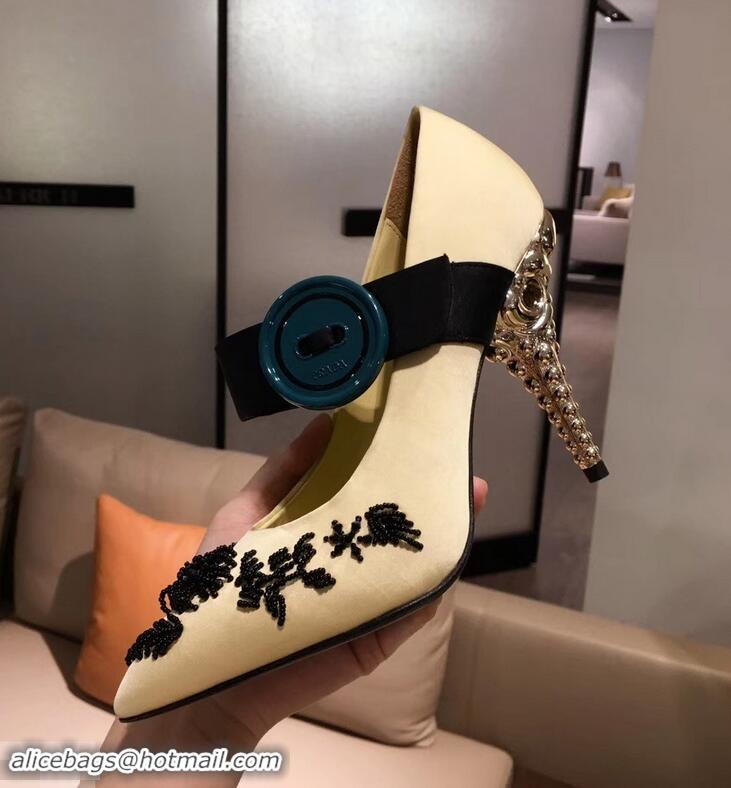 Buy Imitation Prada Beaded Embellishment Mary Jane Pumps P93304 Yellow 2019