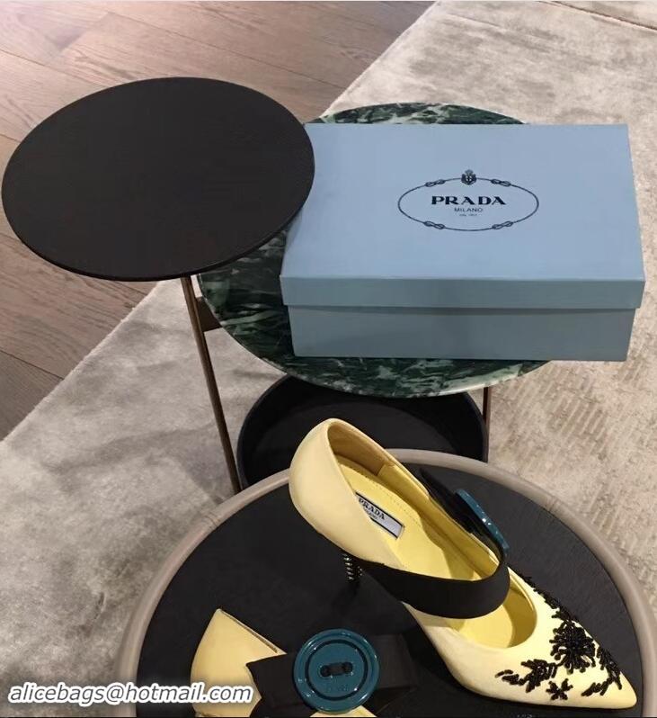 Buy Imitation Prada Beaded Embellishment Mary Jane Pumps P93304 Yellow 2019