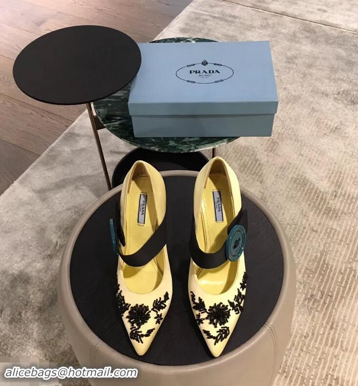 Buy Imitation Prada Beaded Embellishment Mary Jane Pumps P93304 Yellow 2019