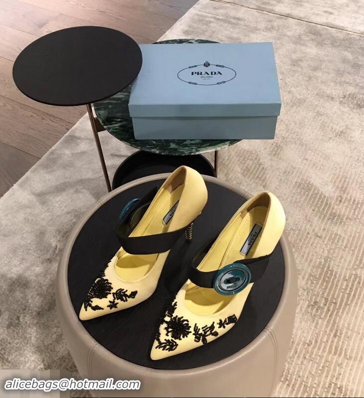 Buy Imitation Prada Beaded Embellishment Mary Jane Pumps P93304 Yellow 2019