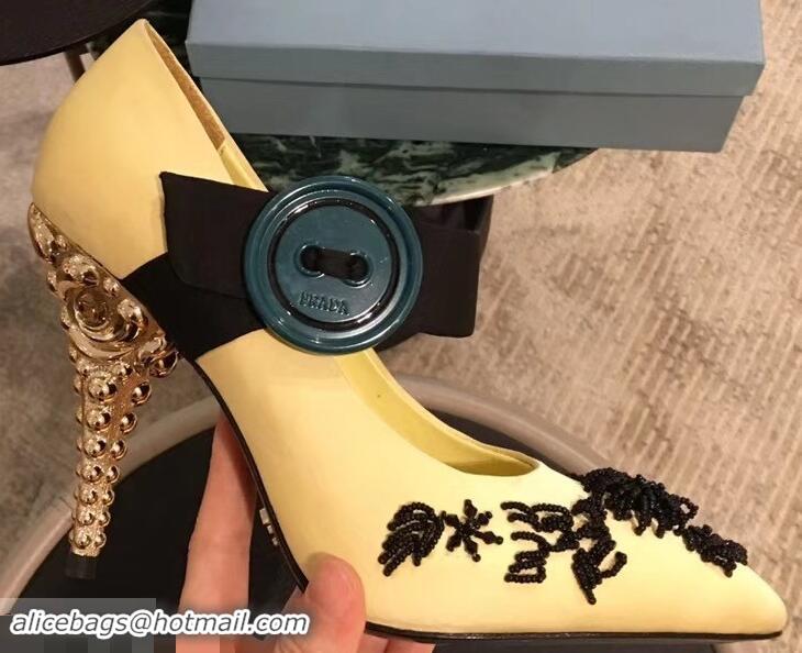 Buy Imitation Prada Beaded Embellishment Mary Jane Pumps P93304 Yellow 2019