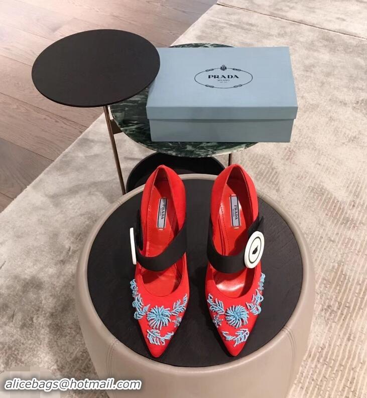 Buy Discount Prada Beaded Embellishment Mary Jane Pumps P93304 Red 2019