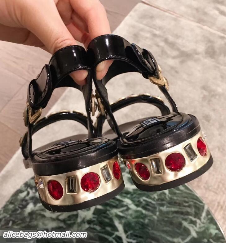 Shop Faux Prada Beaded Embellishment Sandals P93307 Black 2019