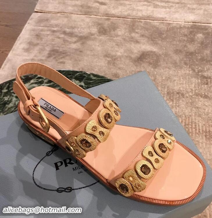 Shop Cheapest Prada Beaded Embellishment Sandals P93307 Nude Pink 2019