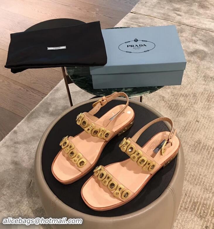 Shop Cheapest Prada Beaded Embellishment Sandals P93307 Nude Pink 2019