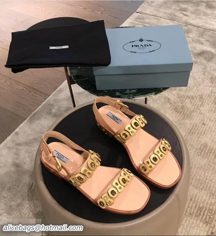 Shop Cheapest Prada Beaded Embellishment Sandals P93307 Nude Pink 2019