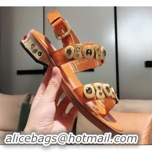 Discount Prada Beaded Embellishment Sandals P93307 Orange 2019