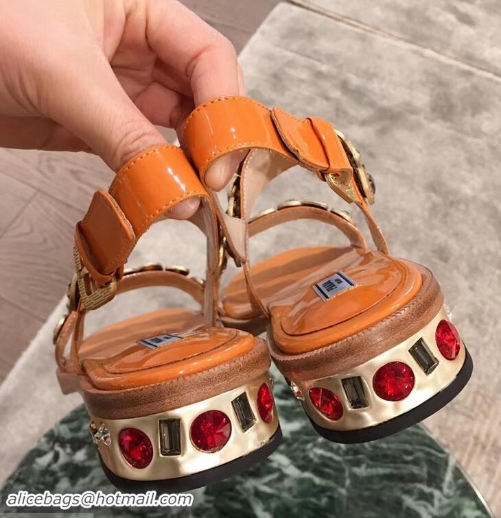 Discount Prada Beaded Embellishment Sandals P93307 Orange 2019