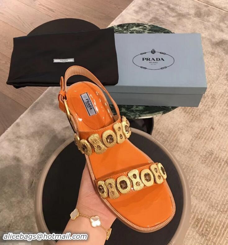 Discount Prada Beaded Embellishment Sandals P93307 Orange 2019