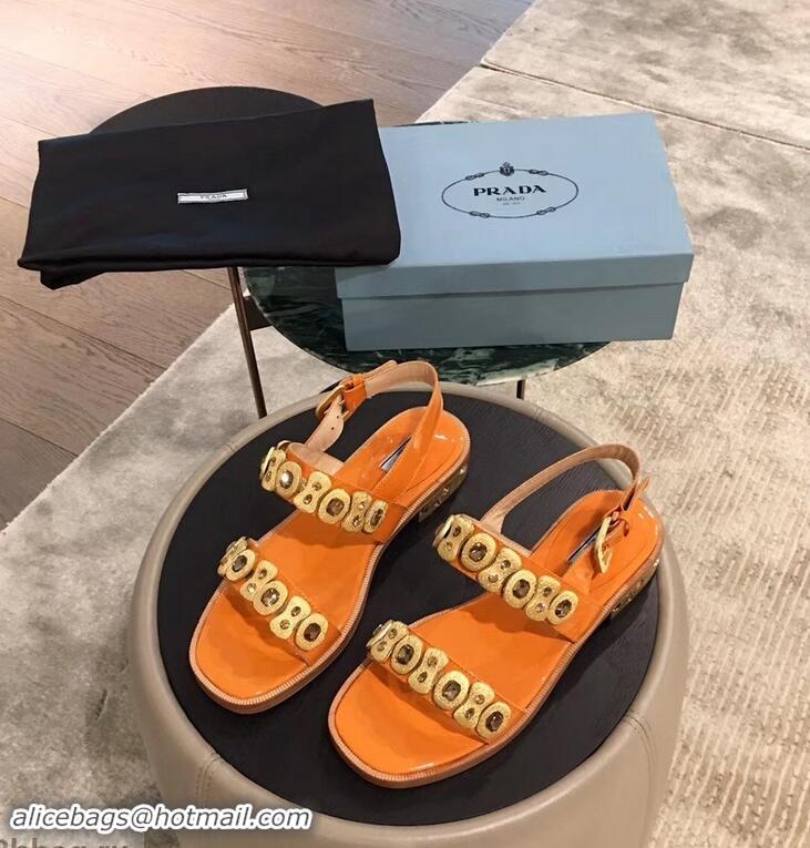 Discount Prada Beaded Embellishment Sandals P93307 Orange 2019