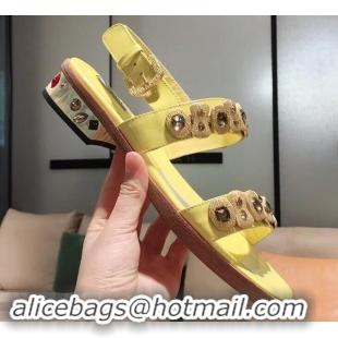 Imitation Prada Beaded Embellishment Sandals P93307 Yellow 2019