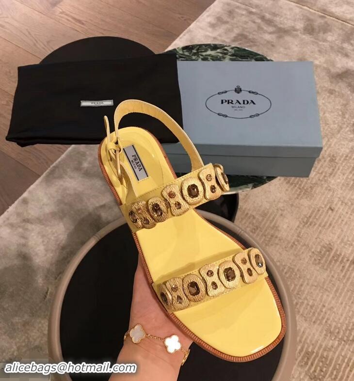 Imitation Prada Beaded Embellishment Sandals P93307 Yellow 2019