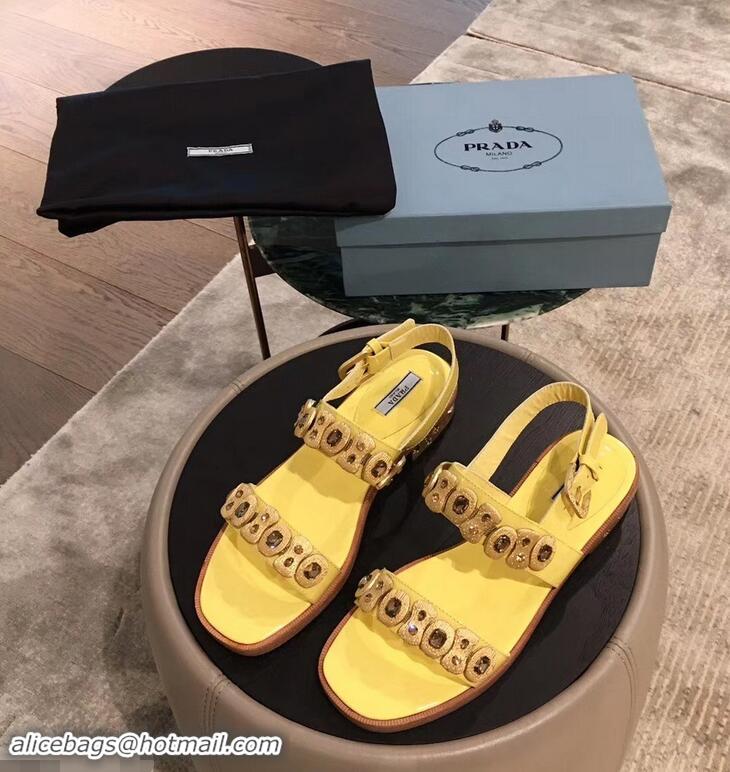 Imitation Prada Beaded Embellishment Sandals P93307 Yellow 2019