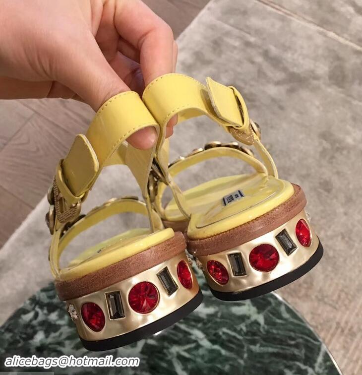 Imitation Prada Beaded Embellishment Sandals P93307 Yellow 2019