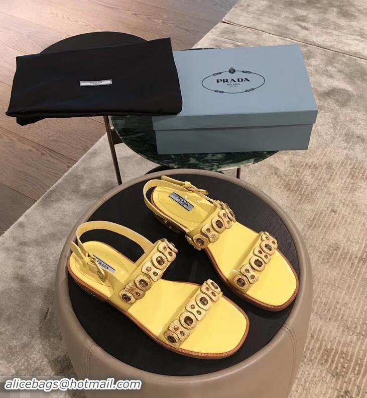 Imitation Prada Beaded Embellishment Sandals P93307 Yellow 2019