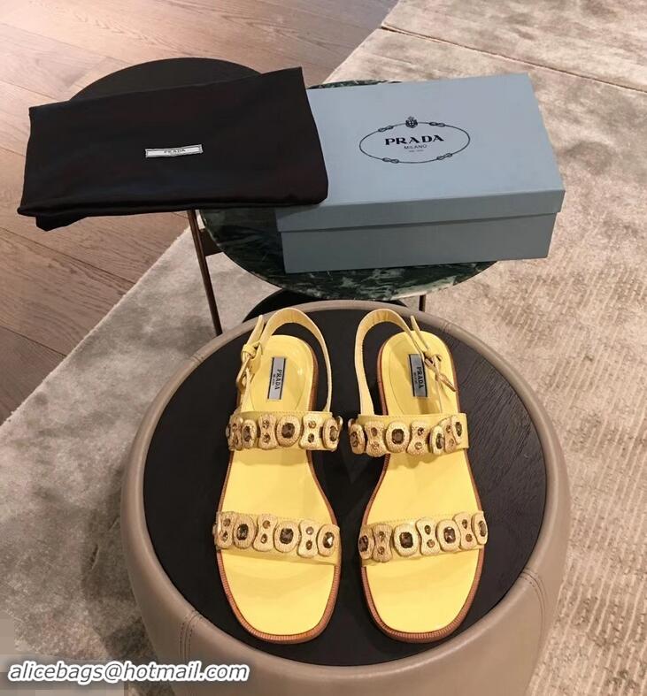 Imitation Prada Beaded Embellishment Sandals P93307 Yellow 2019