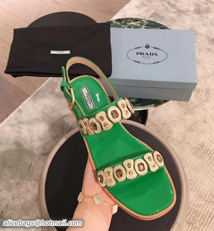 Imitation Prada Beaded Embellishment Sandals P93307 Green 2019