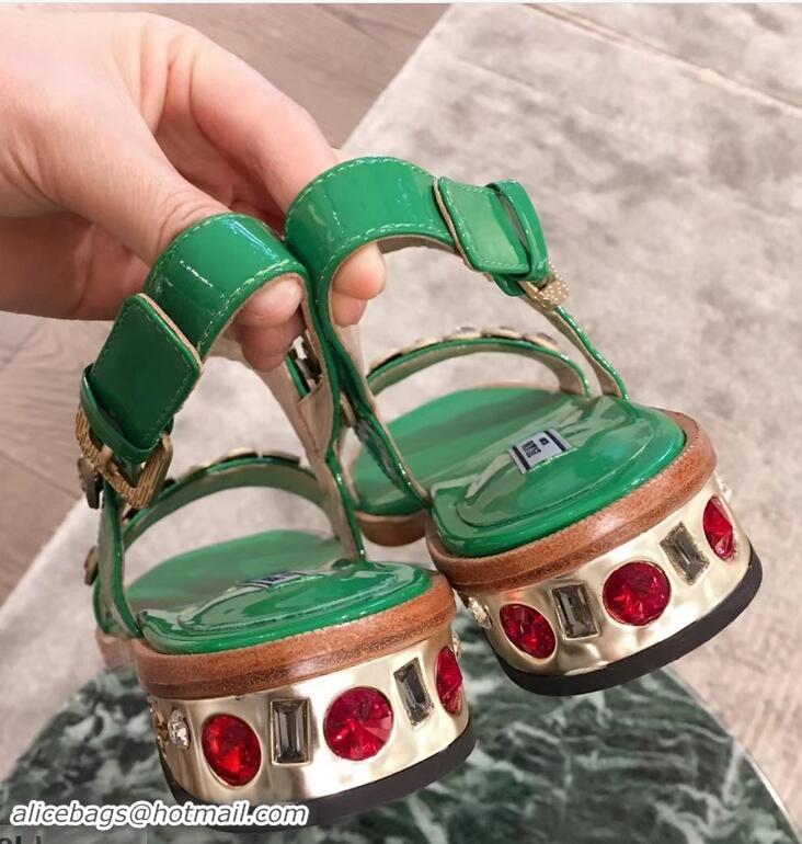 Imitation Prada Beaded Embellishment Sandals P93307 Green 2019