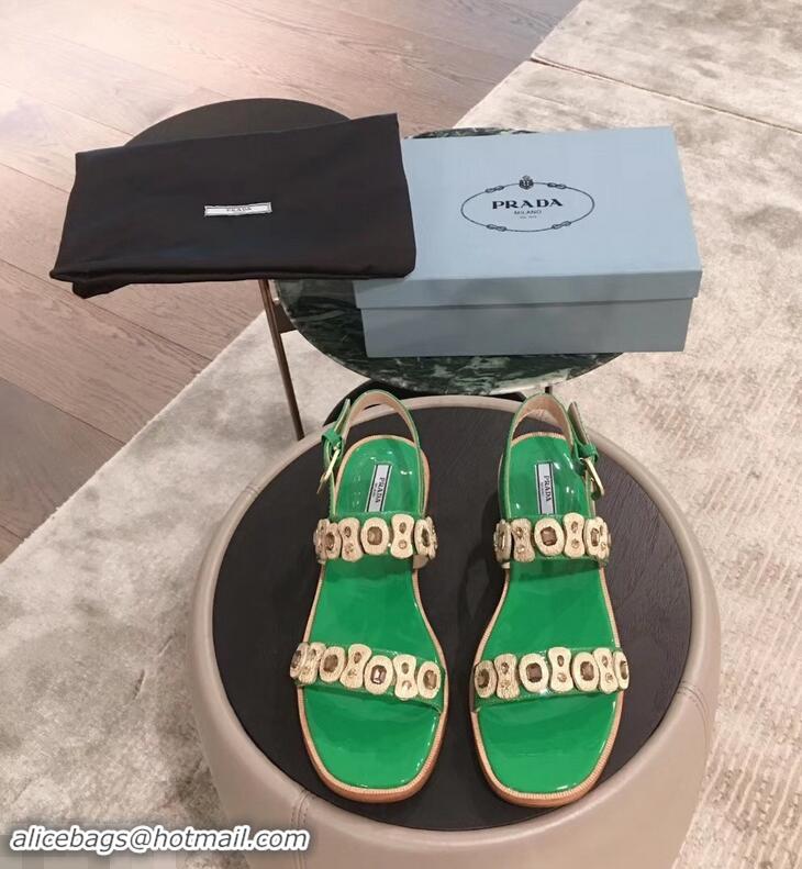 Imitation Prada Beaded Embellishment Sandals P93307 Green 2019