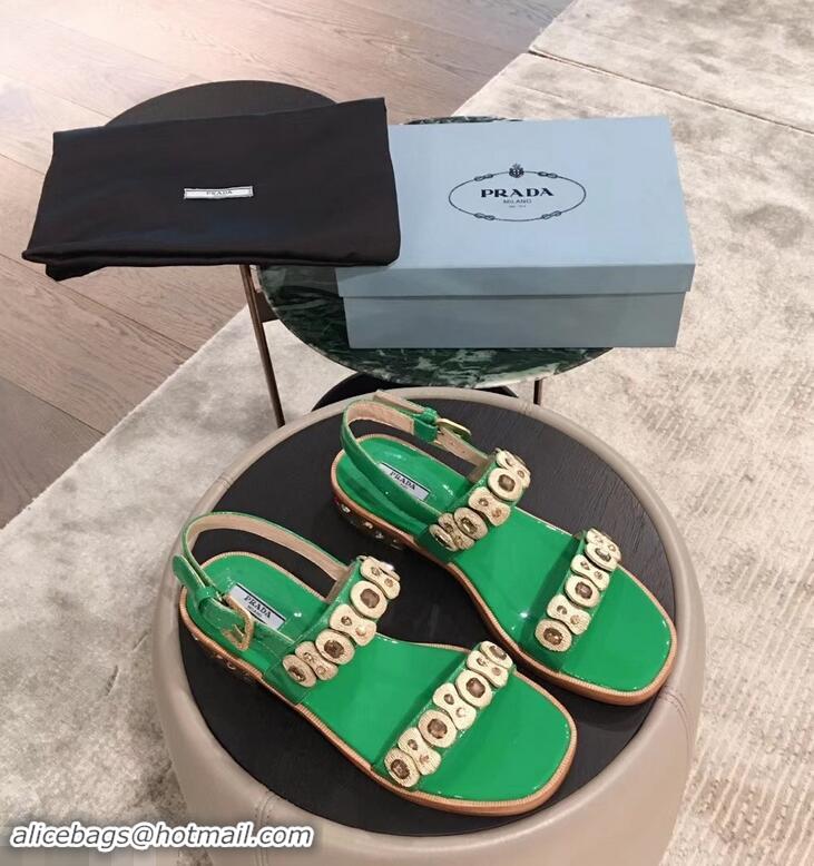 Imitation Prada Beaded Embellishment Sandals P93307 Green 2019