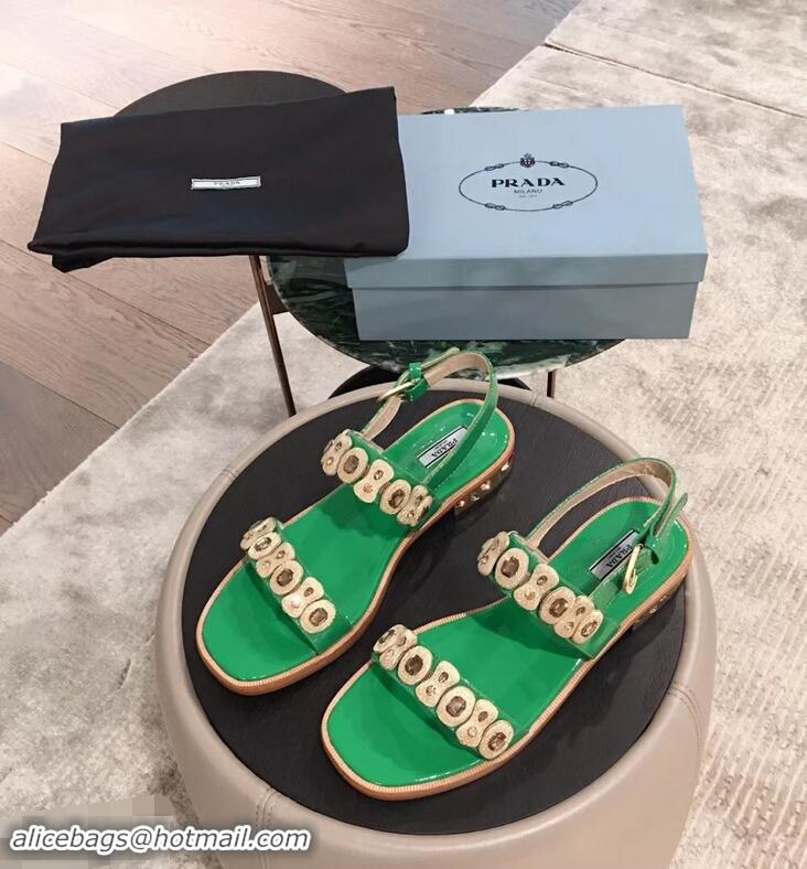 Imitation Prada Beaded Embellishment Sandals P93307 Green 2019