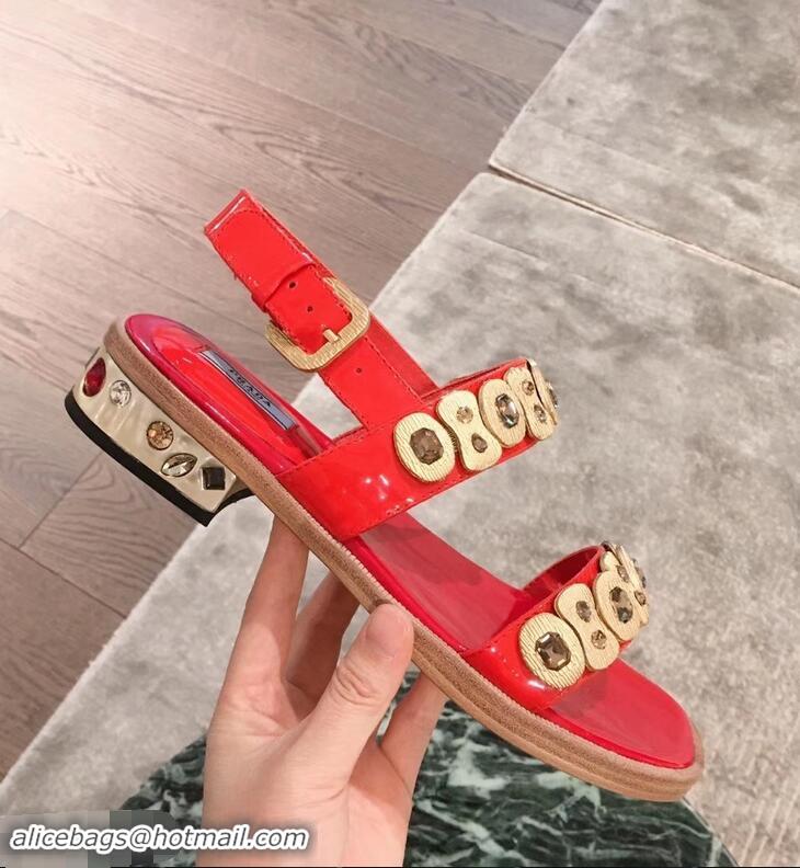 Hot Sell Prada Beaded Embellishment Sandals P93307 Red 2019