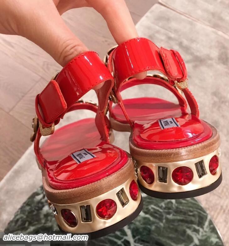 Hot Sell Prada Beaded Embellishment Sandals P93307 Red 2019