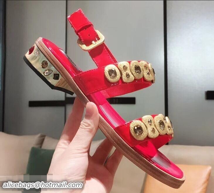 Hot Sell Prada Beaded Embellishment Sandals P93307 Red 2019