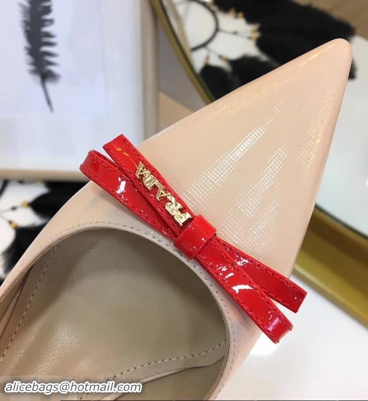 Best Price Prada Mid-Heel Pumps P93710 Nude with Bow 2019