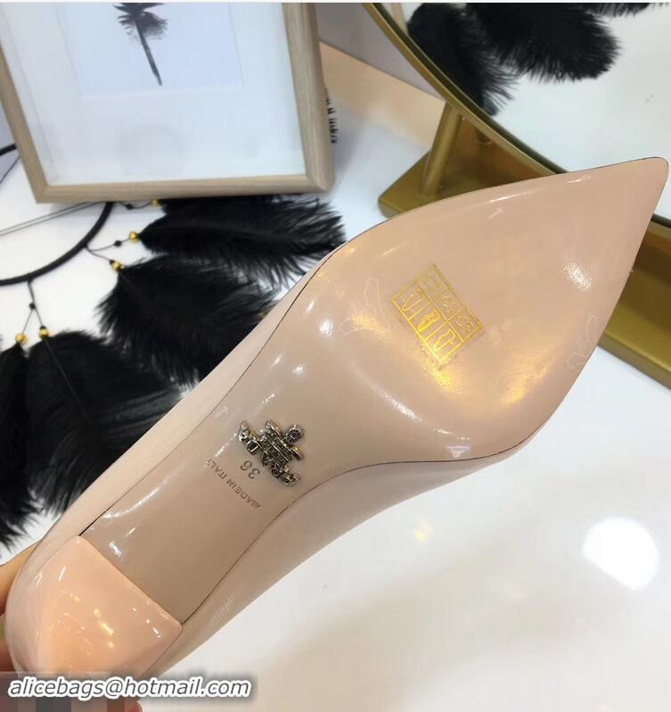 Best Price Prada Mid-Heel Pumps P93710 Nude with Bow 2019