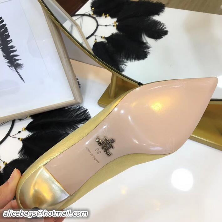 Most Fashion Prada Mid-Heel Pumps P93710 Gold with Bow 2019