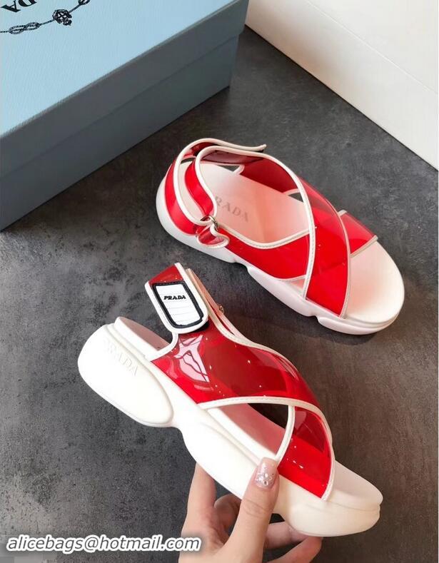 Discount Prada Cloudbust PVC Sandals P94401 Red 2019