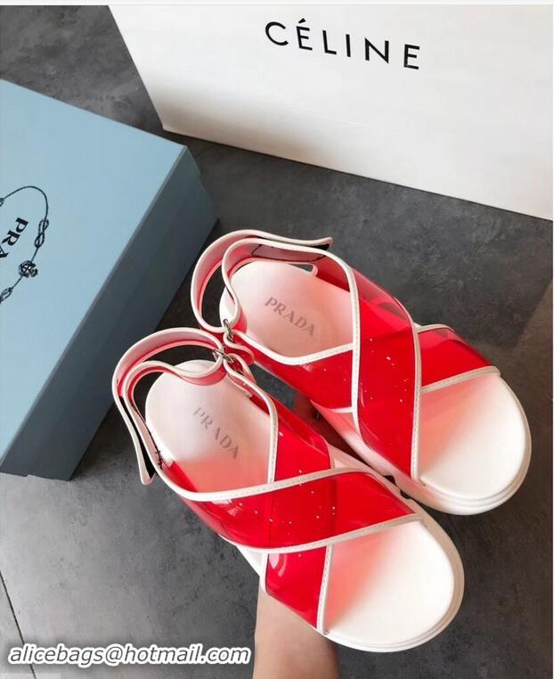 Discount Prada Cloudbust PVC Sandals P94401 Red 2019