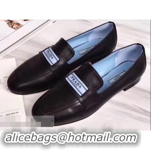 Top Quality Prada Logo Leather Loafers P94801 Black