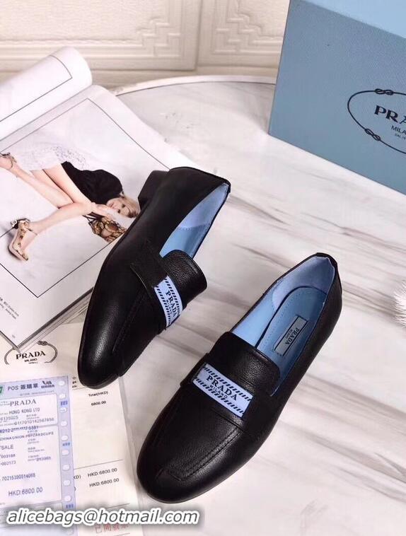 Top Quality Prada Logo Leather Loafers P94801 Black