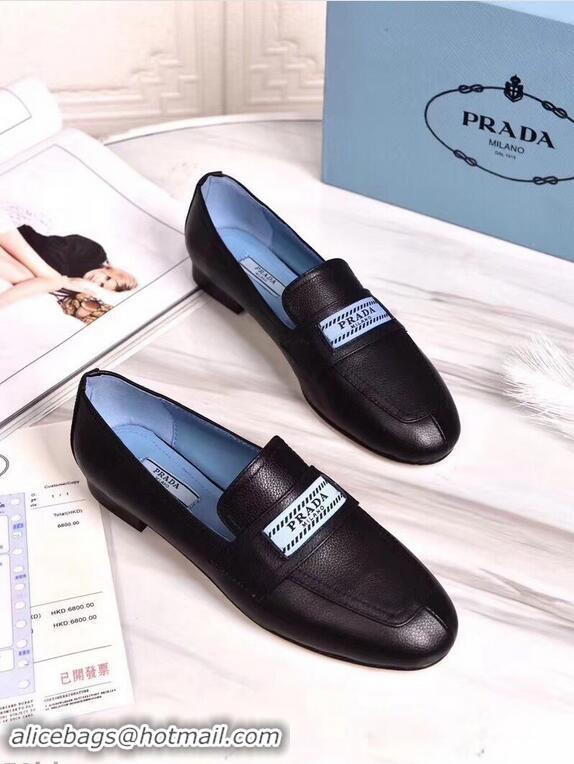 Top Quality Prada Logo Leather Loafers P94801 Black