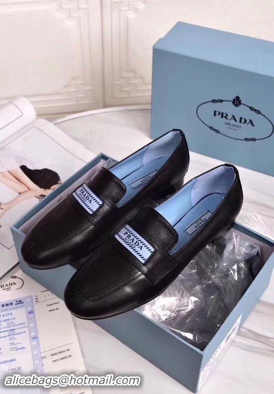 Top Quality Prada Logo Leather Loafers P94801 Black