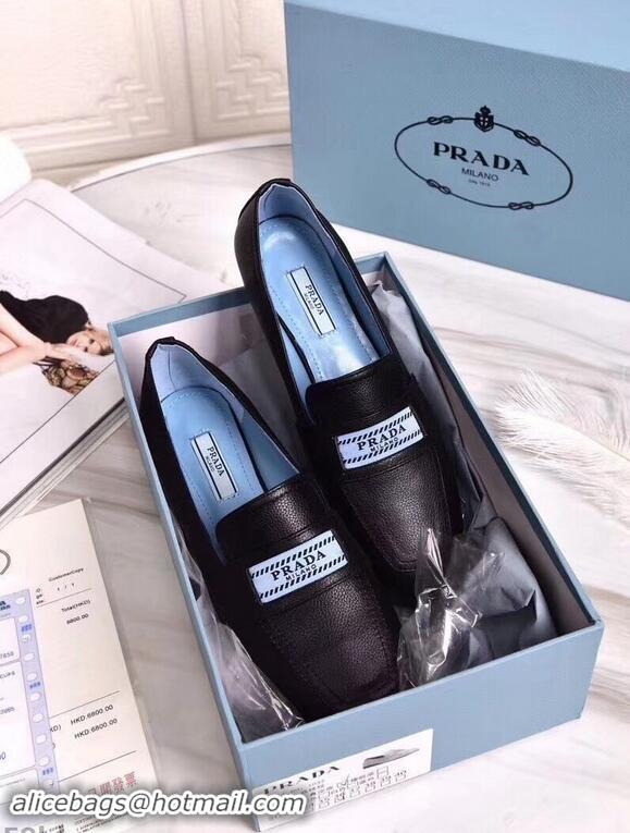 Top Quality Prada Logo Leather Loafers P94801 Black