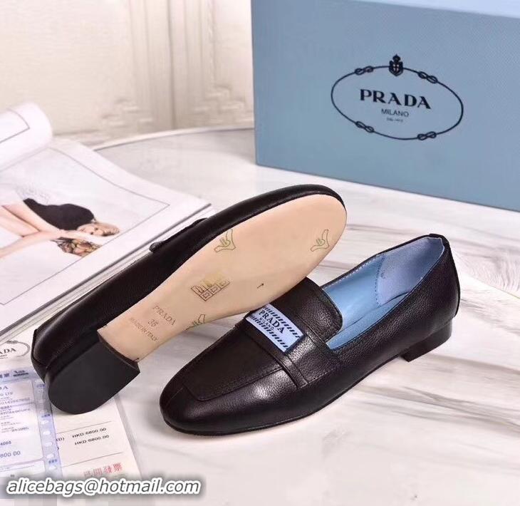 Top Quality Prada Logo Leather Loafers P94801 Black