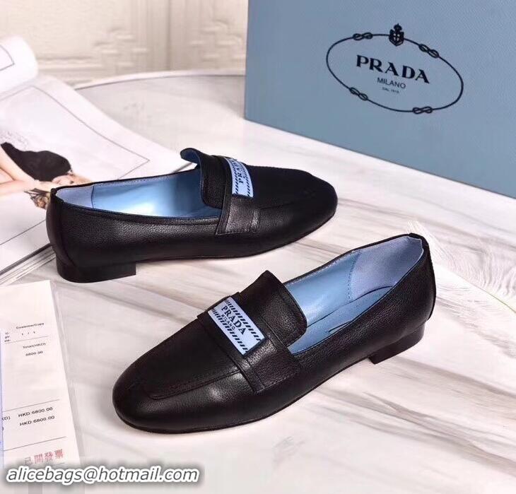 Top Quality Prada Logo Leather Loafers P94801 Black