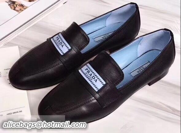 Top Quality Prada Logo Leather Loafers P94801 Black