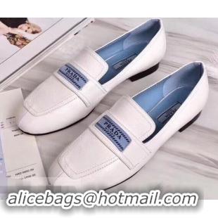 Buy Cheap Prada Logo Leather Loafers P94801 White