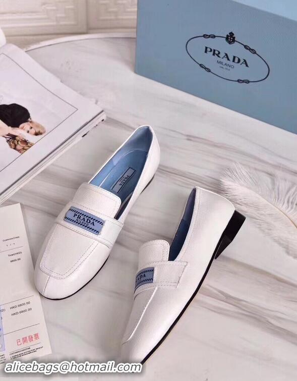 Buy Cheap Prada Logo Leather Loafers P94801 White