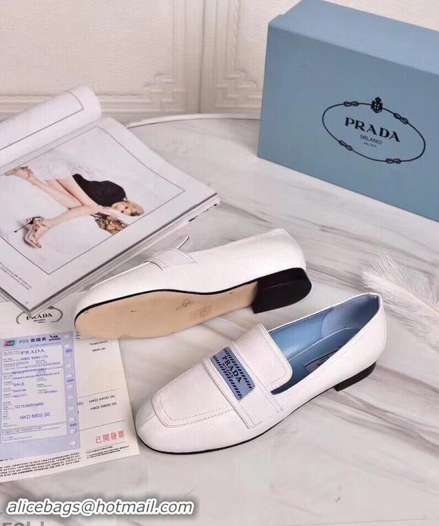 Buy Cheap Prada Logo Leather Loafers P94801 White