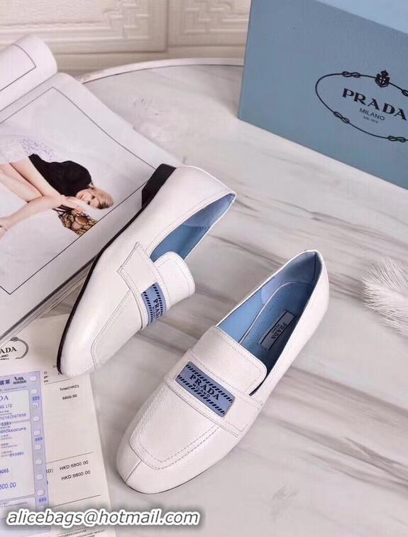 Buy Cheap Prada Logo Leather Loafers P94801 White