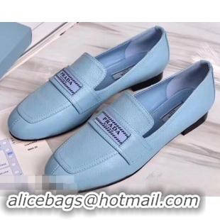 Specials Imitation Prada Logo Leather Loafers P94801 Baby Blue